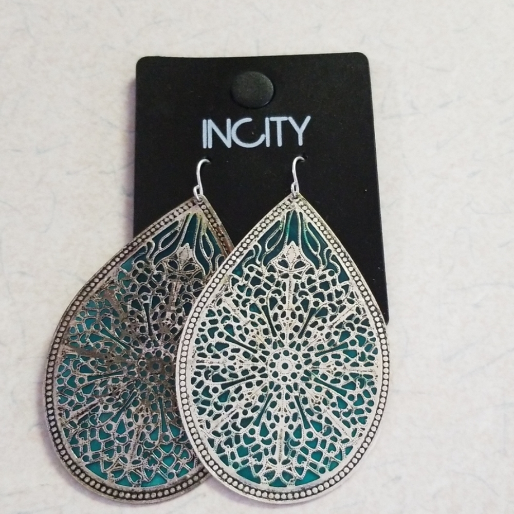 Incity silver and teal earrings